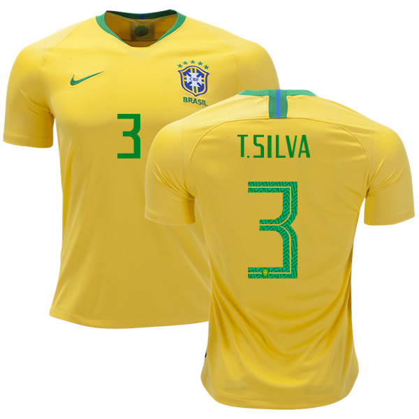 Brazil #3 T.Silva Home Kid Soccer Country Jersey - Click Image to Close